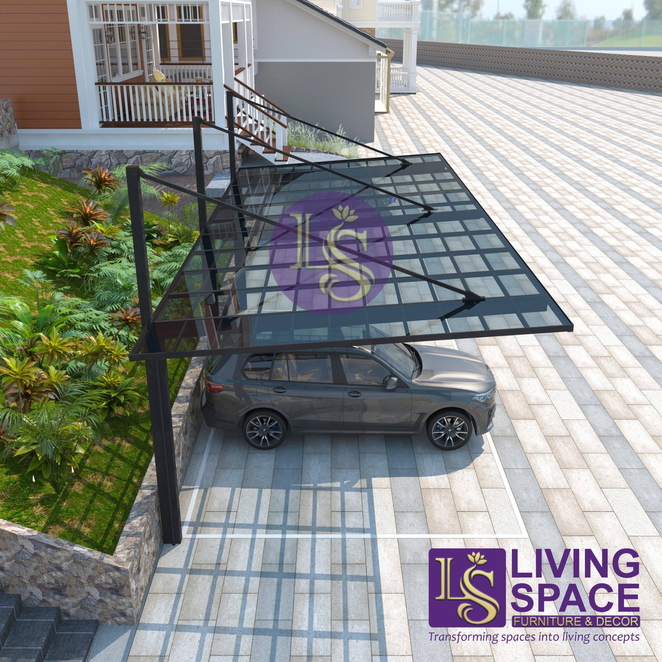 Back-Pull Cantilever Double Carport | Black