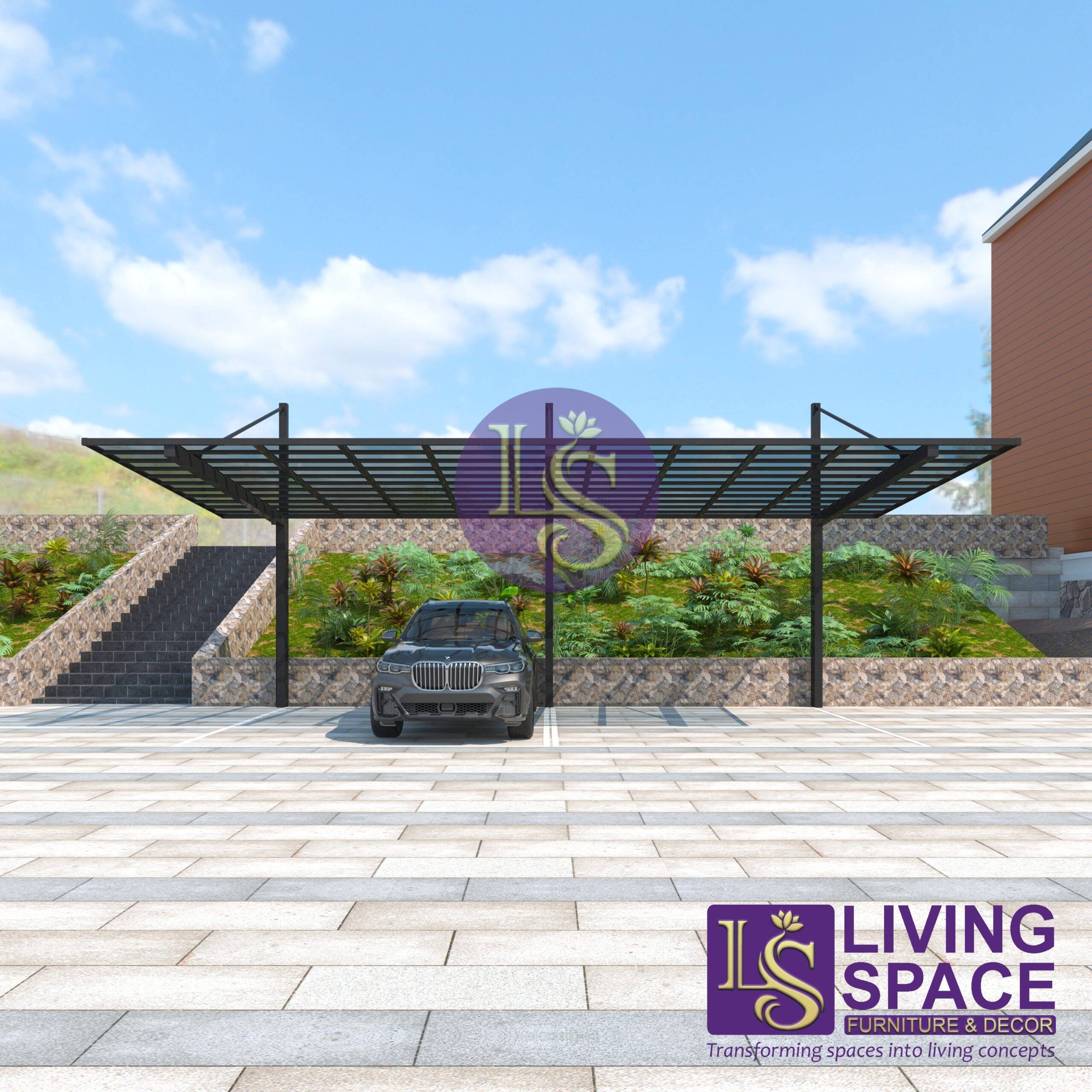 Back-Pull Cantilever Double Carport | Black - Image 2