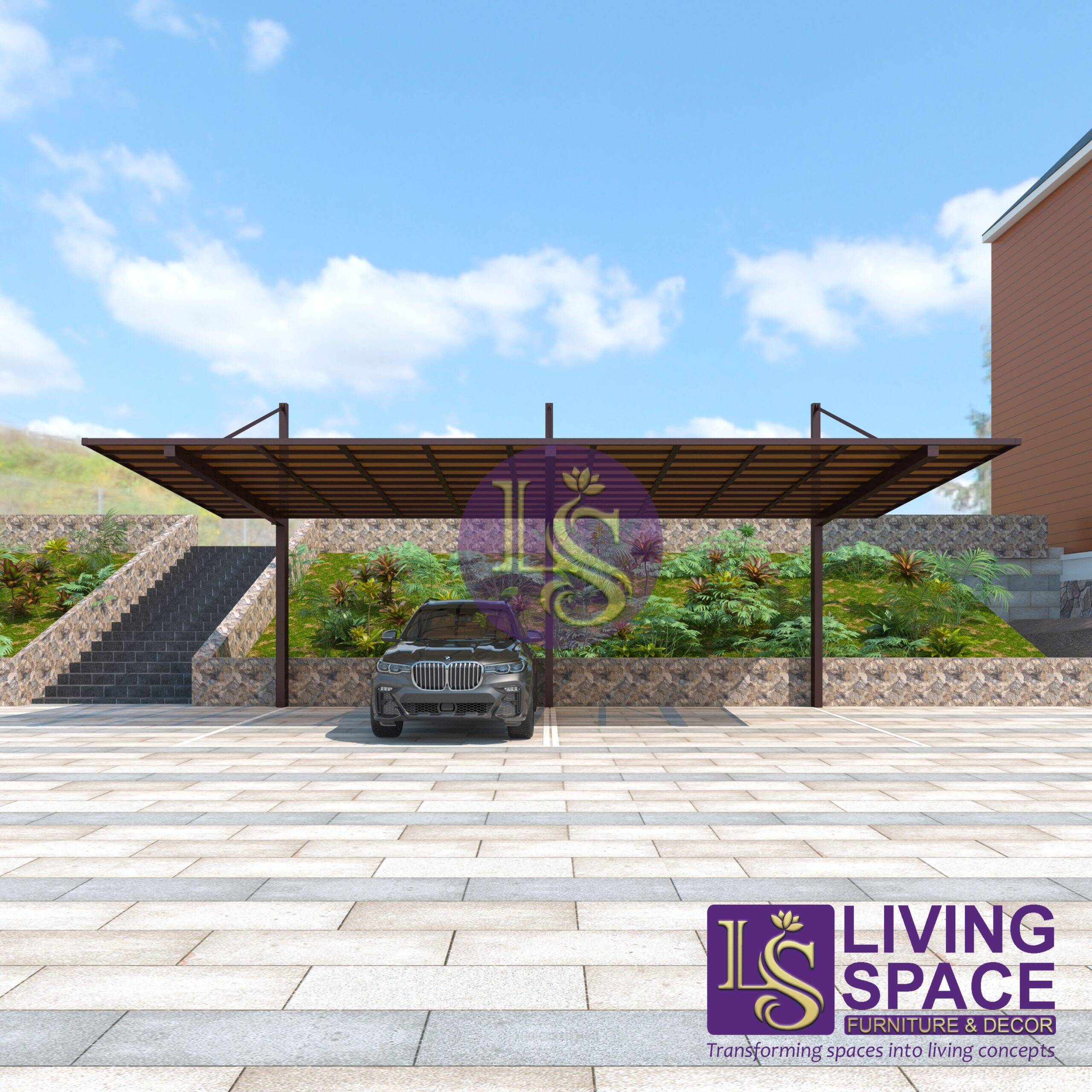 Back-Pull Cantilever Double Carport | Brown - Image 3