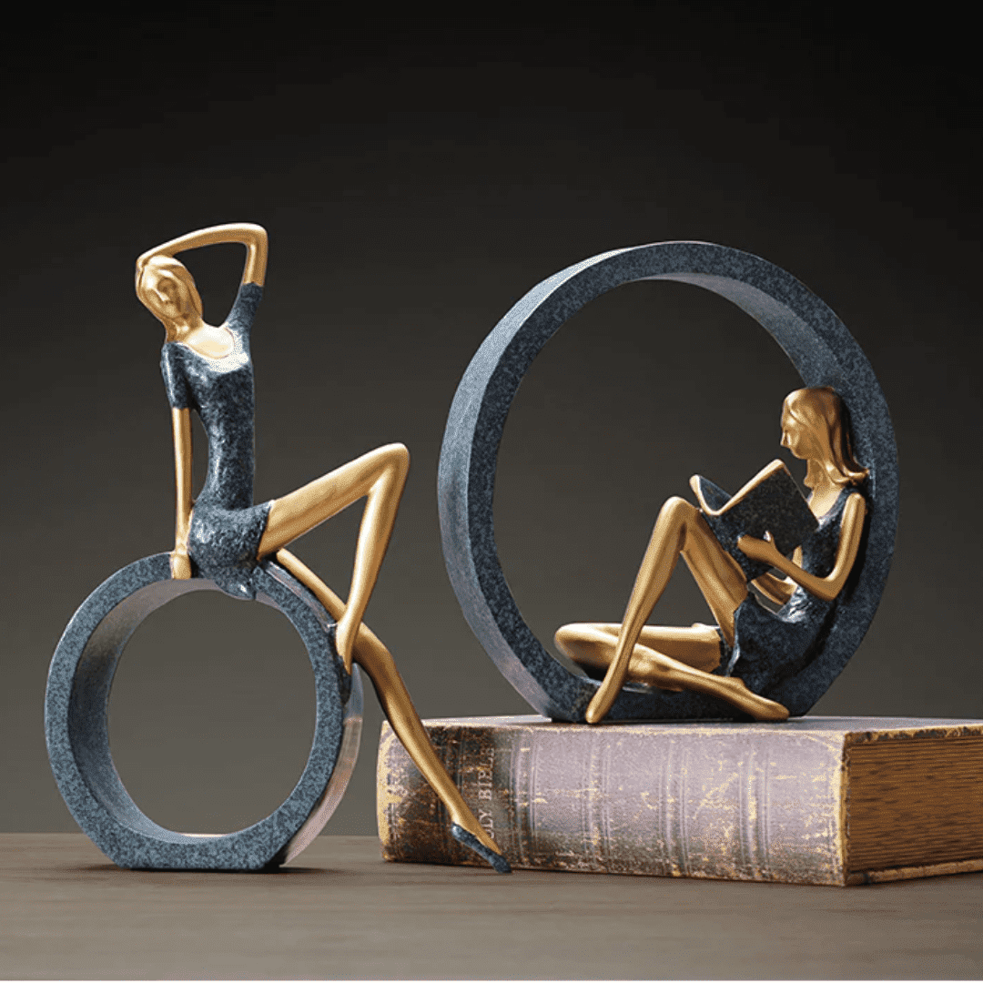 Blue Girl With Round Sculpture