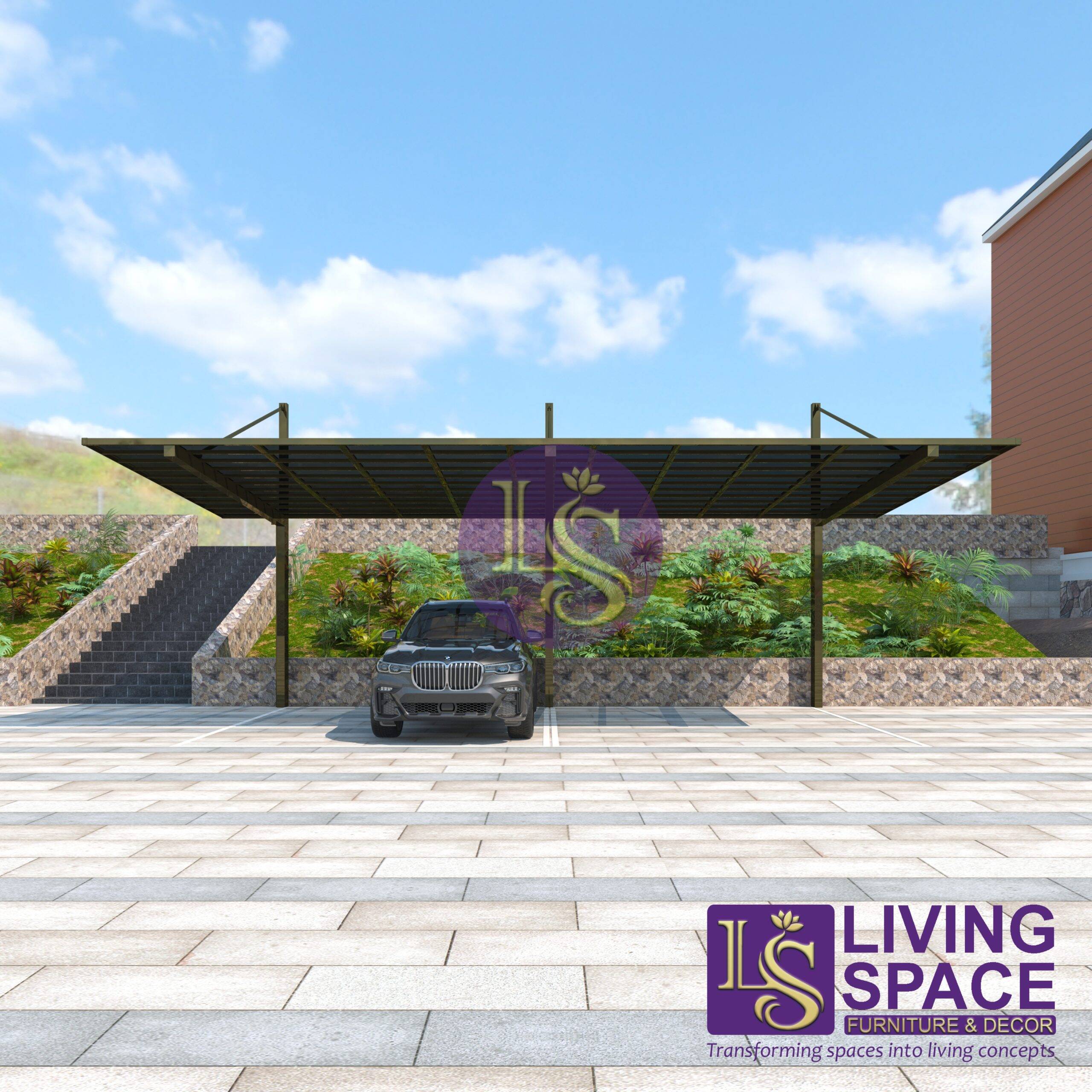 Back-Pull Cantilever Double Carport | Champagne - Image 2