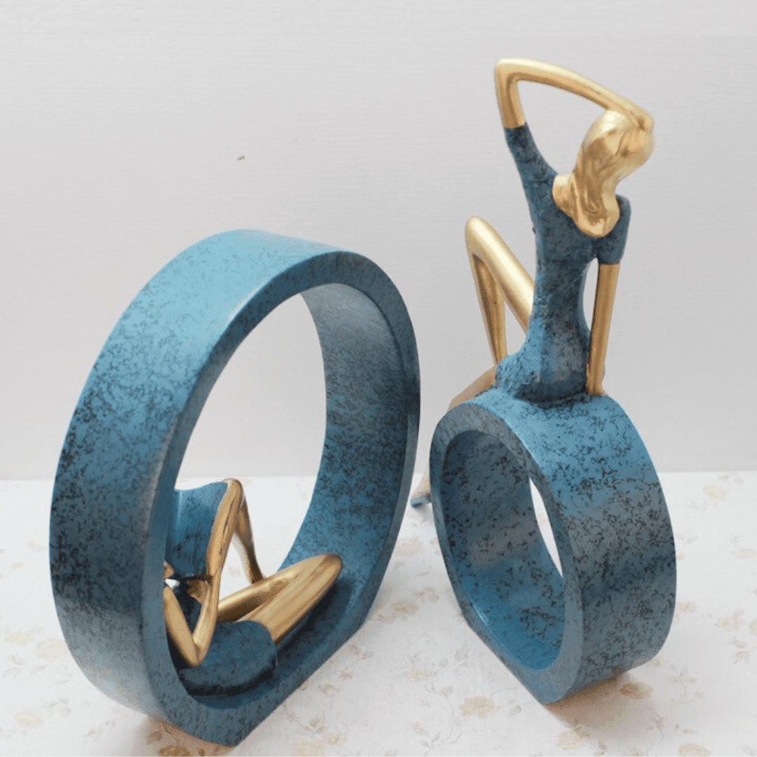 Blue Girl With Round Sculpture