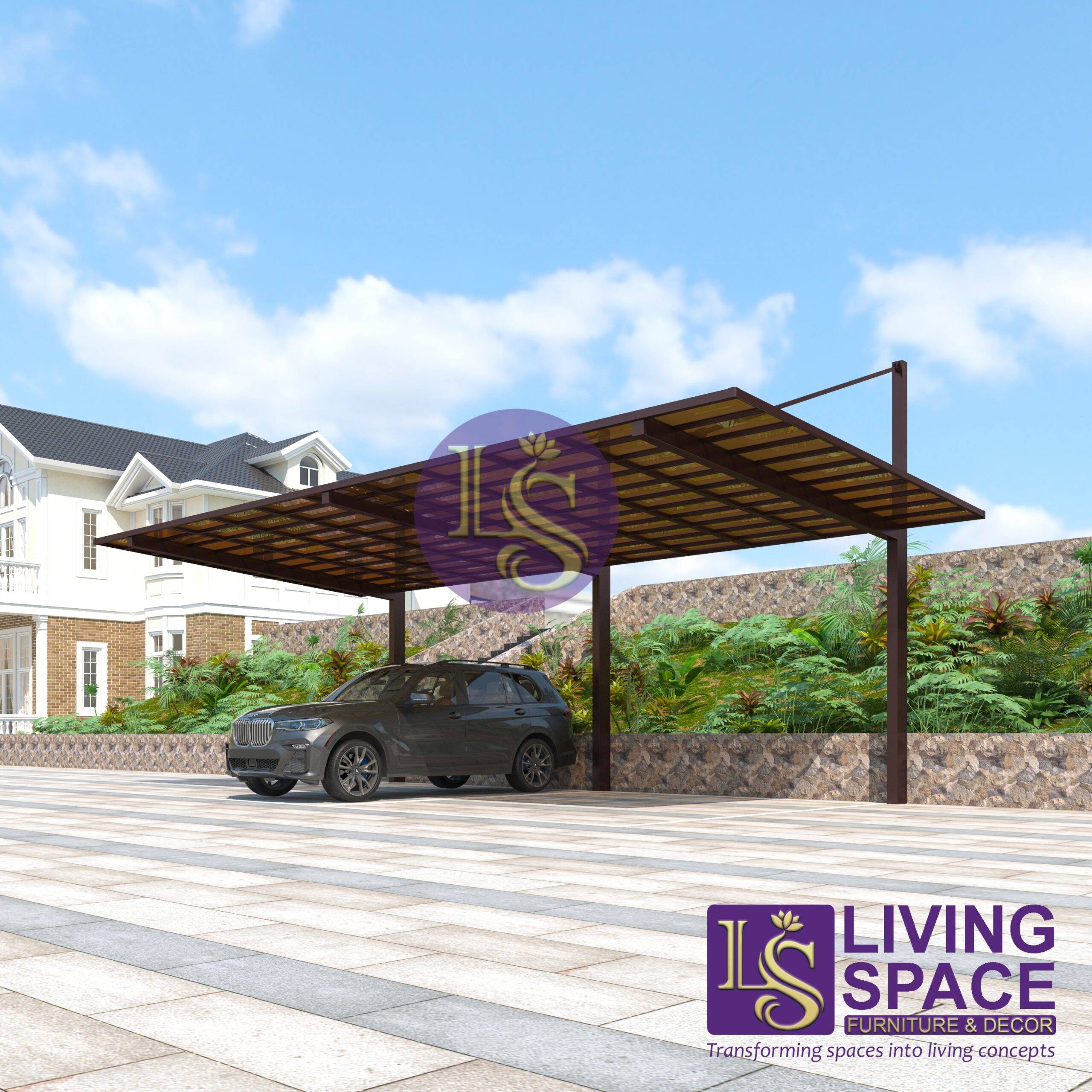 Back-Pull Cantilever Double Carport | Brown - Image 2