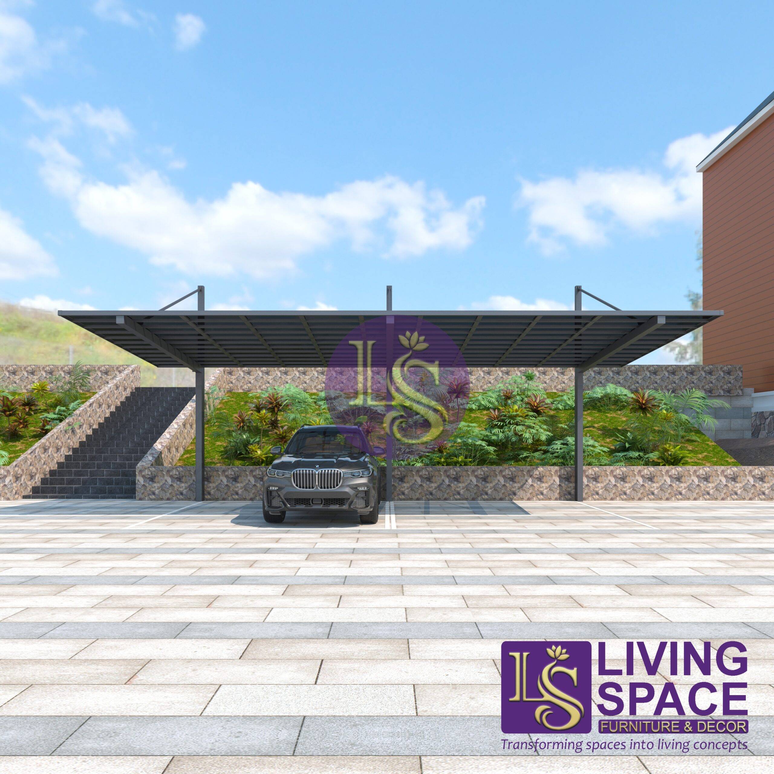 Back-Pull Cantilever Double Carport | Grey - Image 3