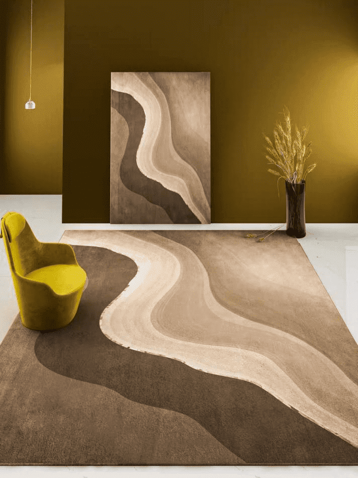 a brown rug with different shades placed in a living room with a small sitting couch in New Zealand